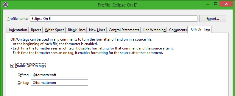 Eclipse Off/On Tags